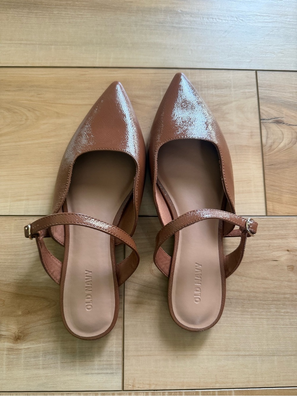 Old Navy Tan Patent Pointed-Toe Slingback Mules